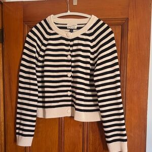 Striped Black and Cream Button-Front Women's Sweater